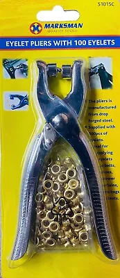 Eyelet Plier Punch Tool Hole Maker Leather Craft Kit & 100 Brass Eyelets Silver • £4.99