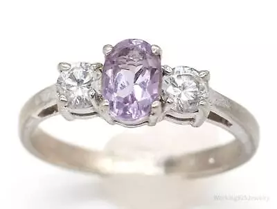 Vintage Amethyst Cubic Zirconia Sterling Silver Ring - Size 8.25 • $75