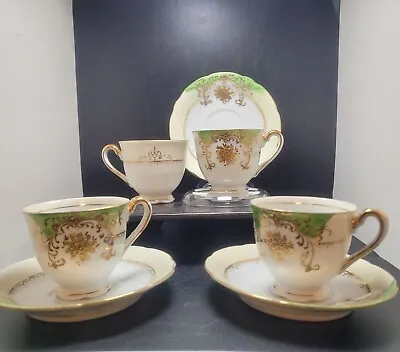 Ucagco Green Gold Trim Demitasse Cups Saucers 8 Piece Set Made In Occupied Japan • $31.87