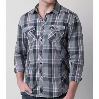 BKE Garrison Shirt Pearl Snap Long Sleeve Plaid Relaxed Fit Western Men's Medium • $19.99