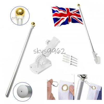 £8.49 • Buy 5FT Wall Mounted Mount Telescopic Flag Pole Top Gold Ball Aluminum Flagpole