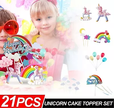 Unicorn Cake Topper Kit Cloud Rainbow Happy Birthday Banner Decoration 21Pcs Set • $20.99