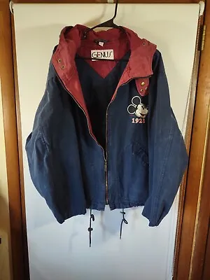 Vintage 1928 Mickey Mouse Hooded Denim Jacket Adult Size L #5841 • $85