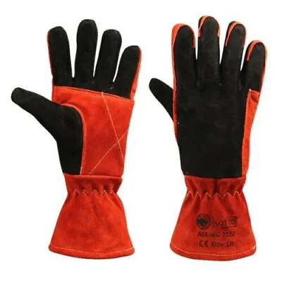 Welders Gauntlets Gloves Heat Resistant Leather Welding Gloves For BBQ TIG MIG • £12.99