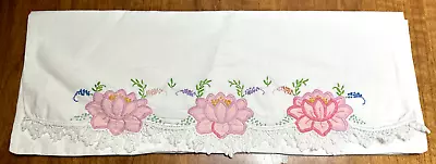 Cotton Hand-Embroidered And Appliqued Pillowcase - Pink Flowers -  21 X 30 • $5