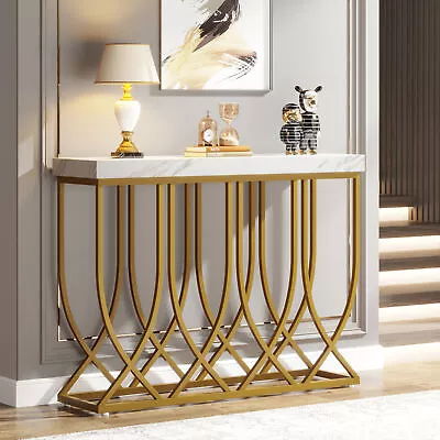 Tribesigns Modern Console Table Faux Marble Entryway Hallway Table White Gold • $100.09