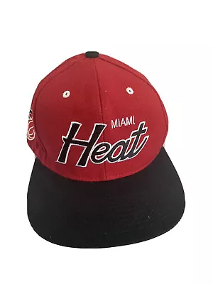 MIAMI HEAT Mitchell & Ness Black/Red Snapback Hat Cap EUC • $5