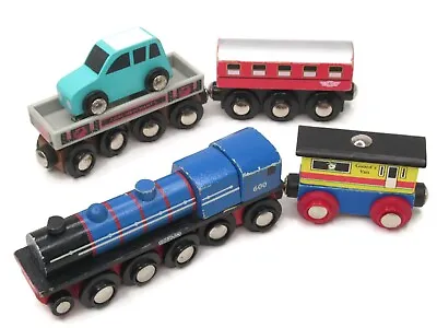 £5.99 • Buy Wooden Steam Train With Carriages And Cargo Caboose Coach Custom Push Along Toy