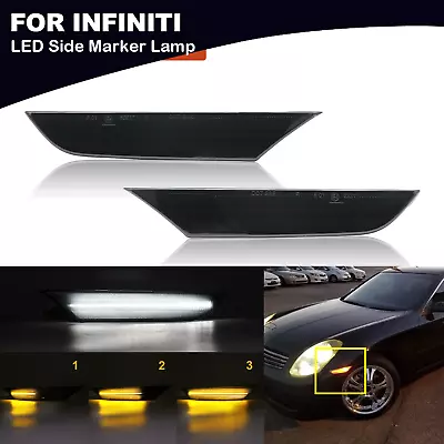 For 03-06 Infiniti G35 Sedan White LED Front Bumper Side Marker Light Smoked Len • $39.32