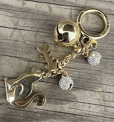 Michael Kors Cat Kitten Kitty Charm Key Fob Purse Charm Gold Tone Pave • $25