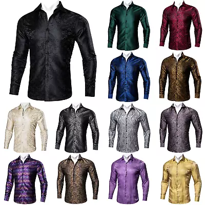 Mens Silk Shirts Long Sleeve Top Casual Paisley Dress Shirts Formal Mens Tops • £15.99