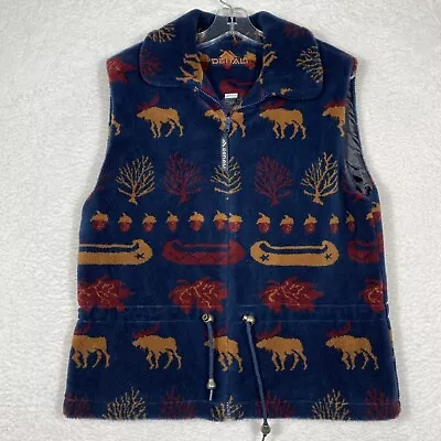 Denali Women's Vest Fleece Moose Canoe Full Zip Native Trees Camping Blue Sz Med • $14.50