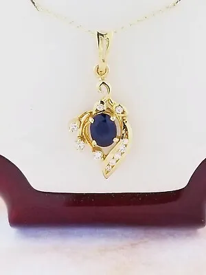 Oval Lab-Created Blue Sapphire Women's Pendant Necklace 14K Yellow Gold Plated • $41.99