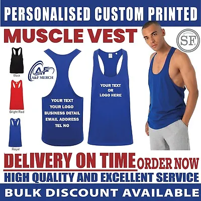 Personalised Custom SKINNIFIT Muscle Vest Text Logo Plain Tank Gym Sports SF236 • £9.49