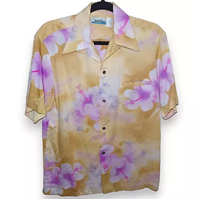 $54.99 • Buy VIntage Penneys Hawaiian Yellow Pink Hibiscus Flower Lightweight Acrylic Shirt M