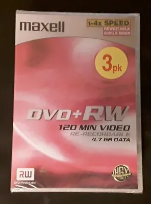 Maxell DVD+RW 4.7GB 120 Min Video Re-Recordable High Performance 3 Pack Discs • £9.99