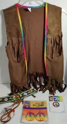 $20 • Buy Groovy 60’s 70's Hippie Vest Costume, Belt, Earrings Halloween Child Size 8-10