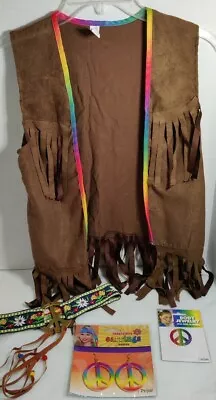 Groovy 60’s 70's Hippie Vest Costume Belt Earrings Halloween Child Size 8-10 • $20