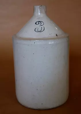 Antique Cream Toned 3 Gallon Stoneware Jug  - 16 1/4  High - Damage • $35