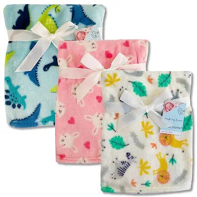 Baby Fleece Blanket Soft Fleece Newborn Dinosaur Gift 70x90cm Cosy Warm Cot Pram • £7.49