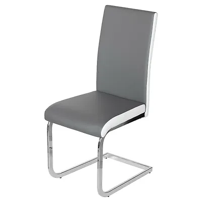 Grey Brescia Cantilever Modern Dining Chair PU Metal Frame Kitchen Home Seat • £156