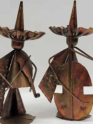 Mexican Folk Art Vintage Metal Art Mariachi Musicians Tin 7  Figurines Set Of 2  • $24.49