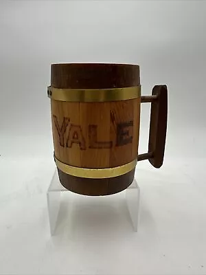 Vintage 1960’s Yale Wooden Barrel Beer Mug Metal Banding Wooden Handle 6  RARE • $49.98