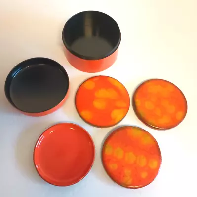 MCM Otagiri Coaster Set Orange Lacquer Box 3 Tile 1 Lacquer Barware Vintage • $18