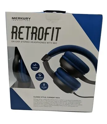Merkury Innovations Retrofit Blue On- Ear Stereo Headphones With Mic Foldable • $29.99