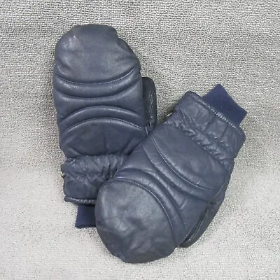 Vintage Aris Mittens Men's Medium Blue Softtan Leather Insulated Winter Gloves * • $19.95