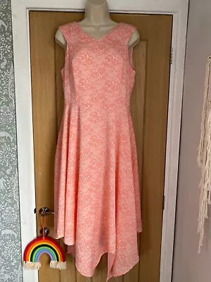 Yumi Pink Lace Style Handkerchief Hem Party Occasion Dress Size 12 • £5.99