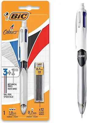 BIC 4 Colours Pen And Pencil Combo 3 Ballpoint Pens Medium 1.0mm Blue Black Red  • £4.31