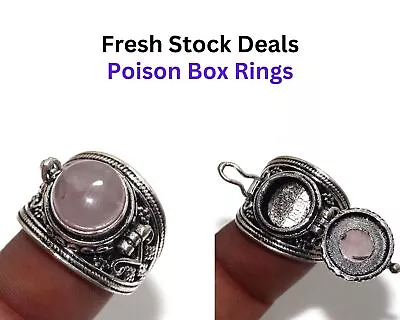 Rose Quartz 925 Silver Plated Poison Box Ring US 8 Valentine Gift Jewelry GW • $3.99