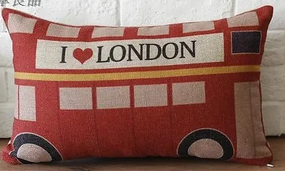 Cotton Linen Cushion Cover Home Decor London Bus I Love London • £14.37