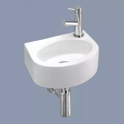 Small Ceramic Mini Hand Wash Basin Compact Bathroom Cloakroom Sink 300X235X130 • £39.49