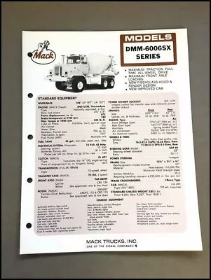 1978 1979 Mack Truck Model DMM-6006SX Series Sales Specification Brochure Folder • $12.76