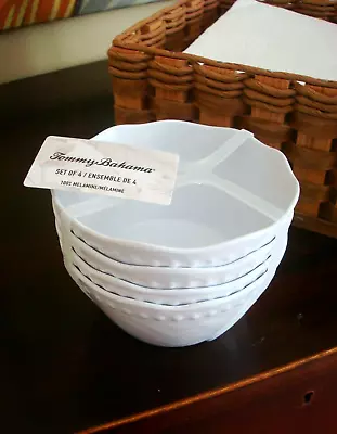 NEW 4-PC Set Tommy Bahama White Hobnail MELAMINE Appetizer Snack Dessert Bowls • $24.95