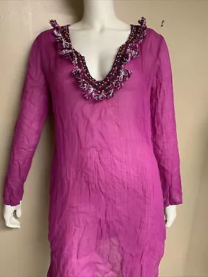 Echo Beach Cover-Up Fuschia Beaded V-Neck Size S #113K • $23.38