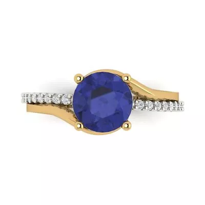 1.68 Ct Round Tanzanite Gem Promise Bridal Wedding Ring 14k 2 Tone Yellow Gold • £327.30