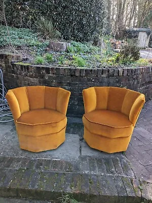 Art Deco Pair Of Mustard  Scalloped Tub Chairs  • £350