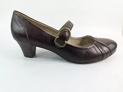 M & S Footglove Burgundy Leather Mid Heel Shoes Uk 8 Wide • £18.99