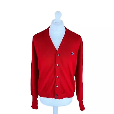 Vintage Izod Lacoste Cardigan 80s 90s Sky Red Men's Uk Size S • £49.99