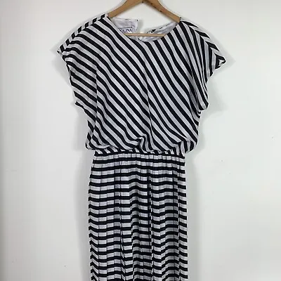 Dolina Classics Vintage Dress Size 14 Striped Black White Sleeveless Long 80s • $24.99