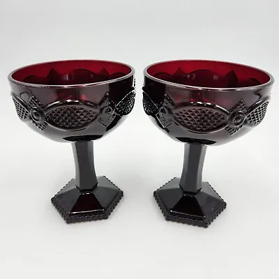 Vintage Avon 1876 Cape Cod Ruby Red Glass Set Of 2 Tall Champagne Sherbet Dish • $10.95