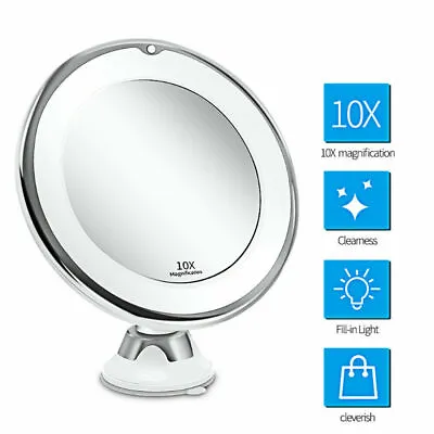 10X Magnifying Mirror With LED Lights Lamp Make Up Shaving Illuminated Cosmetic • £8.99