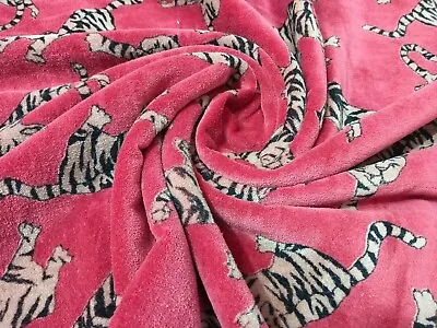 Velvet Fabric By The Yard Vintage Red Tiger Print Dressmaking Material 10 Yard • $189.99