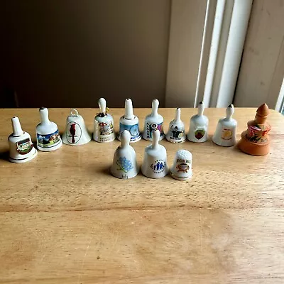 Lot Of 12 Vintage Mini Porcelain Souvenir Bells U.S States London + 1 Thimble • $9.99