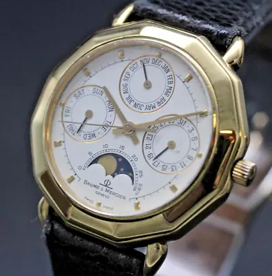 Men's BAUME & MERCIER GOLD 18K Triple Date Moonphase Perpetual Calendar Watch • $2099.99