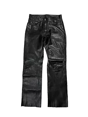 Vintage VIP Total Black Soft Genuine Leather Rockabilly Biker Pants Size 30(S-M) • $45