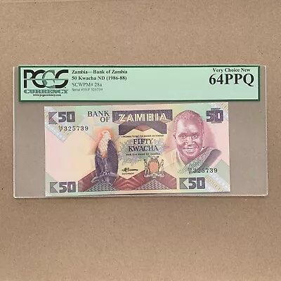 Certificated Zambia 50 Kwatcha Banknote. Zambian Currency PCGS 64 Money • $29.95